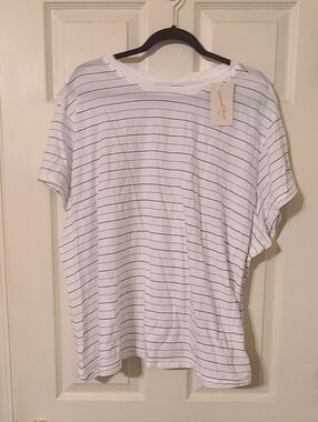 White Tee with Thin Navy Stripes - Universal Threads